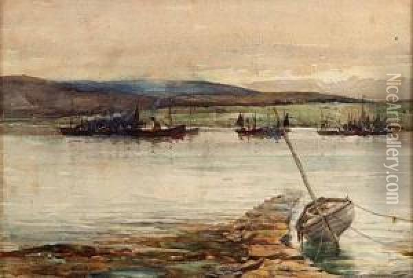 Shipping In An Estuary Oil Painting - Andrew Archer Gamley