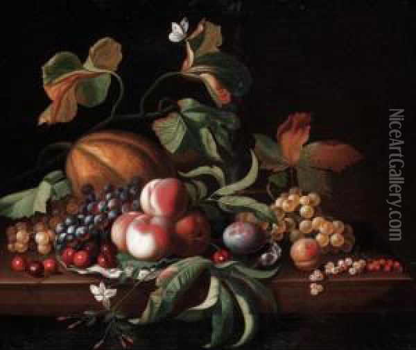 Still Life Of Fruit On A Ledge Oil Painting - John Setterington