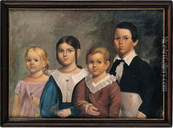 A Portrait Of Four Children Oil Painting - Thomas Flintoff