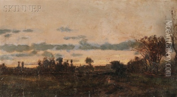 Landscape With A Figure On A Country Road Oil Painting - Richard Henry Fuller