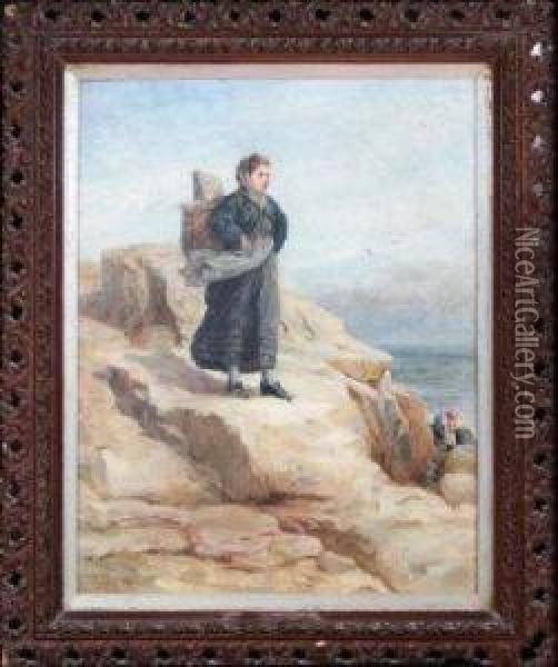 Lizzy Hindmarsh, Cullercoats Fishergirl Oil Painting - Robert Jobling