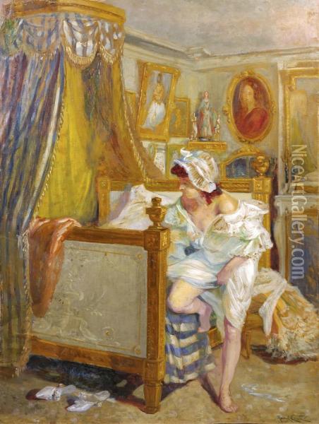 Jeune Femme Au Coucher Huile Sur Panneau Signee En Bas A Droite Oil Painting - Raoul Carre