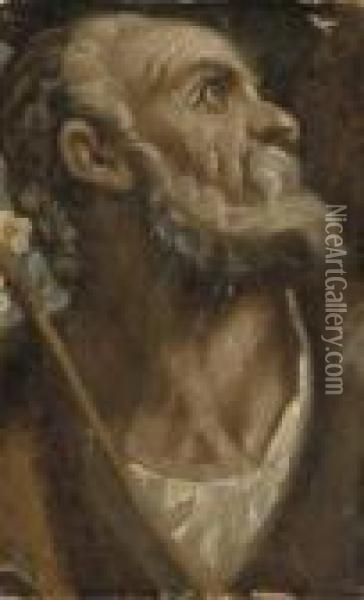 The Head Of Saint Joseph Oil Painting - Acopo D'Antonio Negretti (see Palma Giovane)