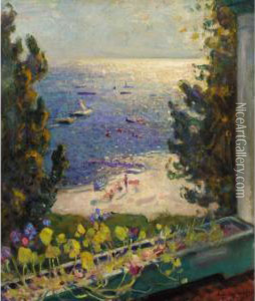 Terrace Overlooking The Beach, Long Island Oil Painting - Arnold Borisovic Lakowskij