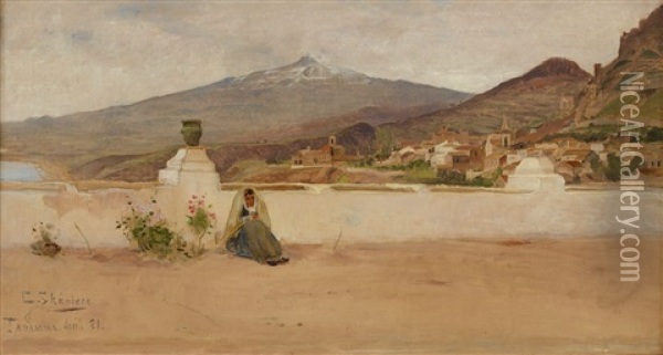 Utsikt Vid Taormina Med Etna I Fonden Oil Painting - Carl Skanberg