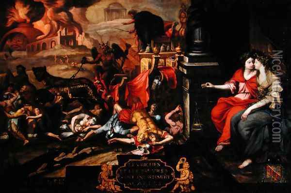 Allegory of the Revolt known as the 'Papier Timbre' of 1675, 1676 Oil Painting - Jean Bernard Chalette