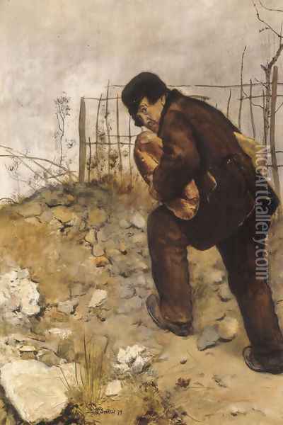 L'homme aux deux pains (Man with two loaves of bread) Oil Painting - Jean-Francois Raffaelli