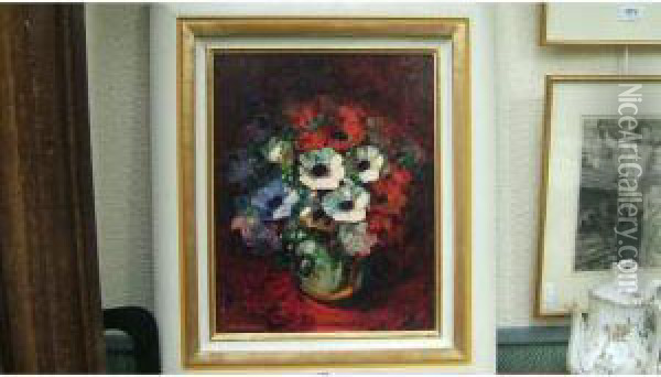 Vased'anemones Oil Painting - Louis Pastour