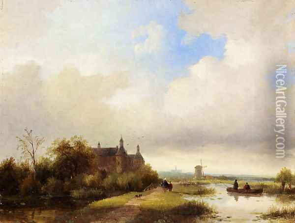 Travellers On A Path, Haarlem In The Distance Oil Painting - Jan Jacob Coenraad Spohler