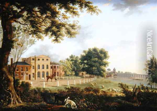 View of Chelsea Farm with the Thames and Battersea Bridge, 1790 Oil Painting - Hendrik Frans de Cort