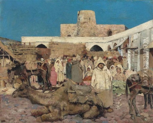 A Market In Tangiers Oil Painting - Theo van Rysselberghe
