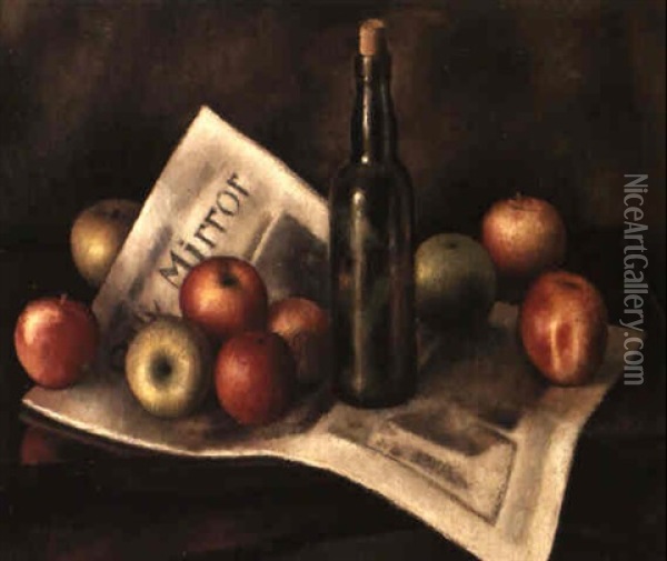 Still Life With Apples And A Bottle Oil Painting - Mark Gertler