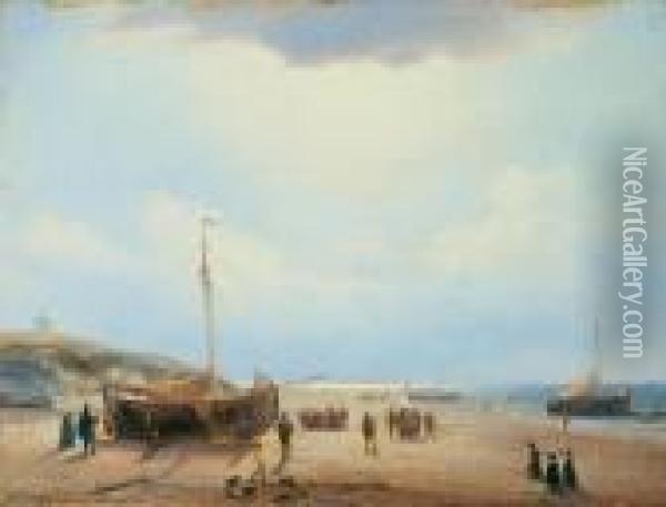 Am Strand Von Scheveningen Oil Painting - Andreas Schelfhout
