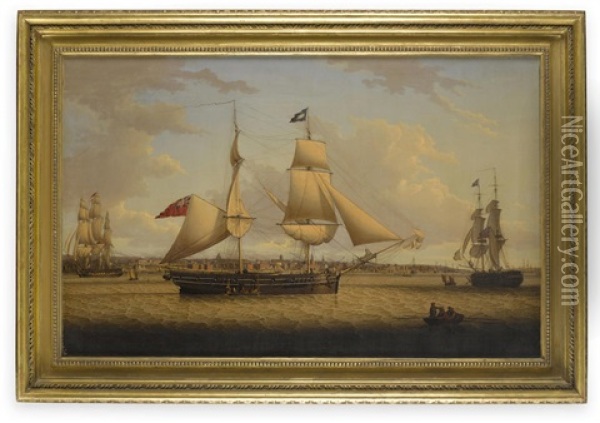 Two Views Of A 16-gun Sloop Off Liverpool Oil Painting - Robert Salmon