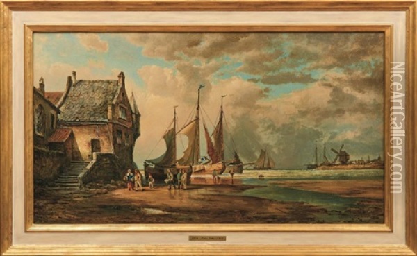 Fischerboote An Hollandischer Kuste Oil Painting - Hans Emil Jahn