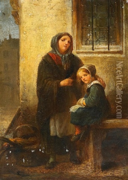 Mutter Mit Ihrer Tochter Oil Painting - Louis (Ludwig) von Hagn