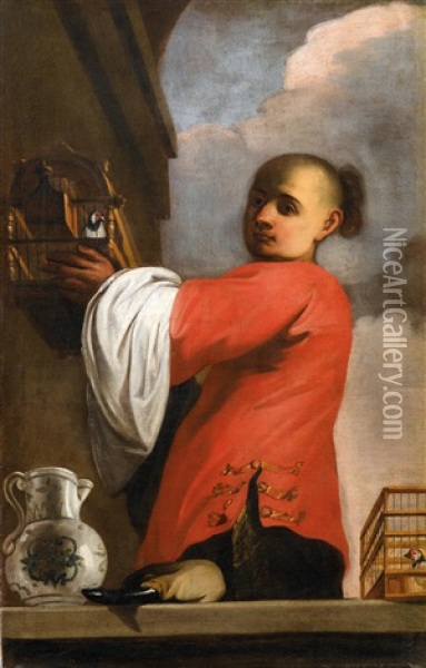 Junger Mann Mit Vogelkafigen Oil Painting - Giovanni Battista Cimaroli