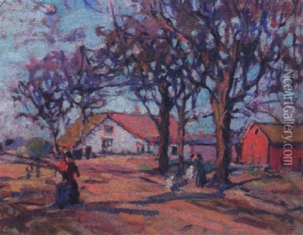 Landscape With House And Figures Oil Painting - Kathryn E. Bard Cherry