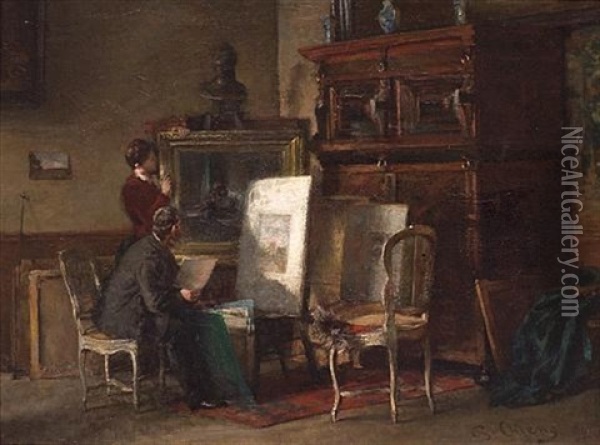 In The Artist's Studio Oil Painting - Pierre (Pieter) Oyens