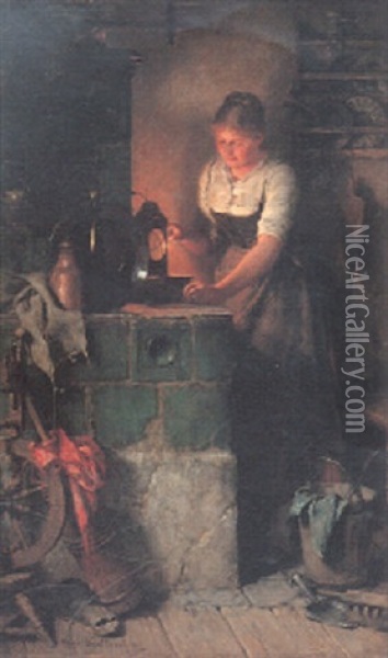 Lighting The Lantern Oil Painting - Hugo Wilhelm Kauffmann