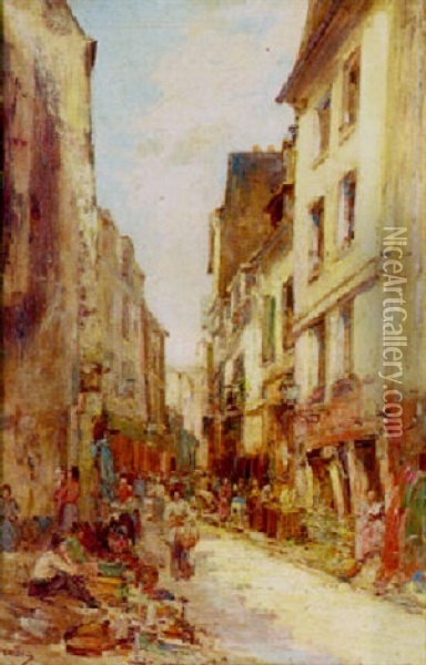 Marche Aux Puces, Rue St-medard, Un Dimanche Matin Oil Painting - Gustave Madelain