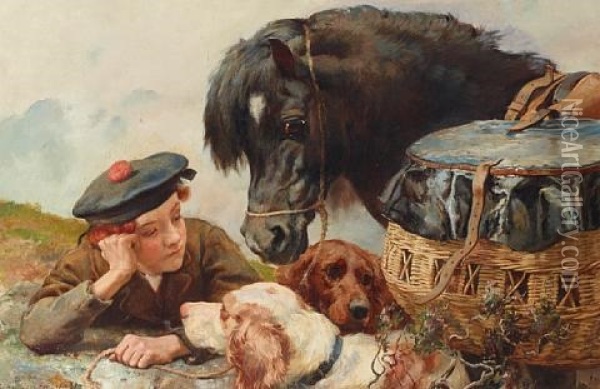 Gamekeeper's Companions Oil Painting - Alfred William Strutt