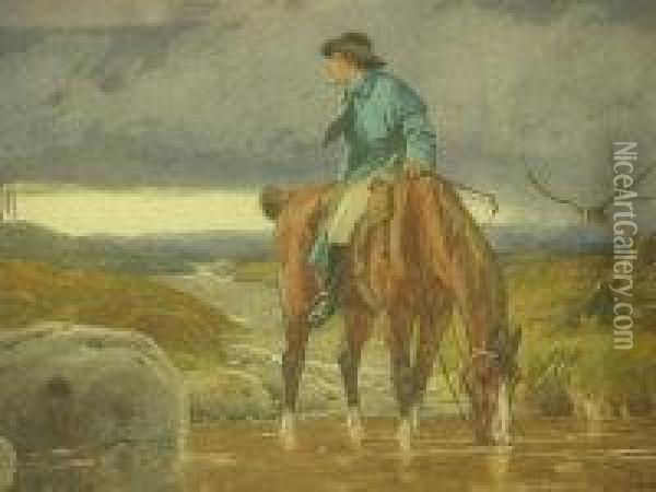 Mounted Traveller Or Highwayman Oil Painting - John Dawson Watson