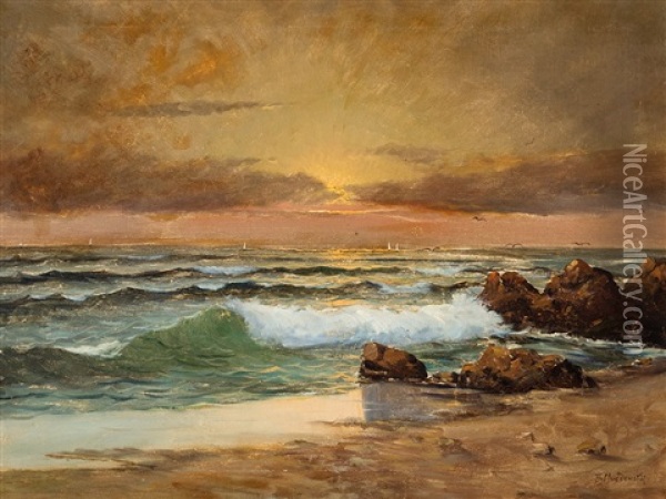 Ocean View At Sunset Oil Painting - Paul Alexander Svedomsky