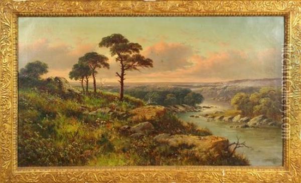 Paesaggio Fluviale Al Tramonto Oil Painting - Edmund John Niemann, Snr.
