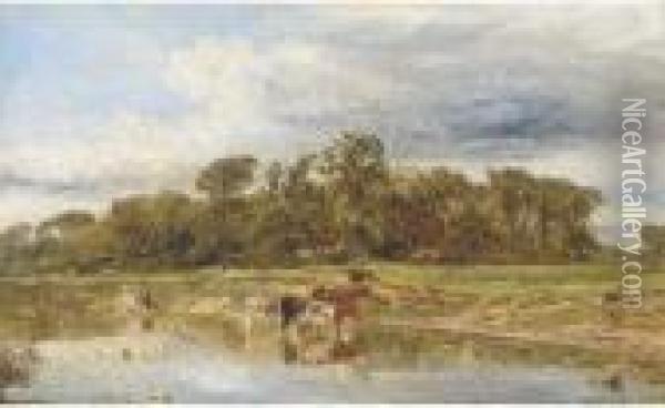 Cattle Watering Oil Painting - William Joseph Caesar Julius Bond