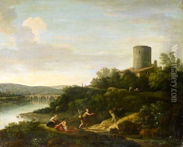 An Italianate Landscape With Figures In The Foreground Oil Painting - Jan Frans Van Bloemen (Orizzonte)