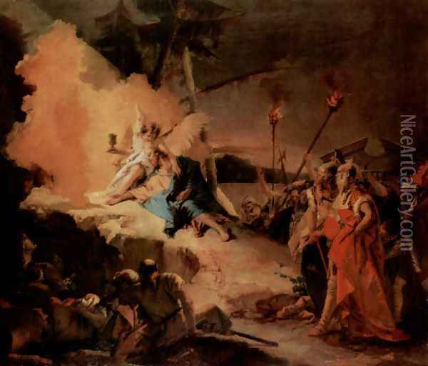 Christ on the Mount of Olives and the angel with the calyx (the suffering) Oil Painting - Giovanni Battista Tiepolo