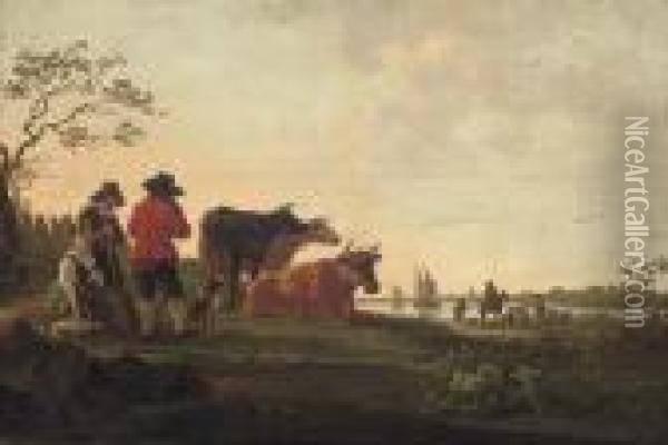 A River Landscape With A Drover Oil Painting - Aelbert Cuyp