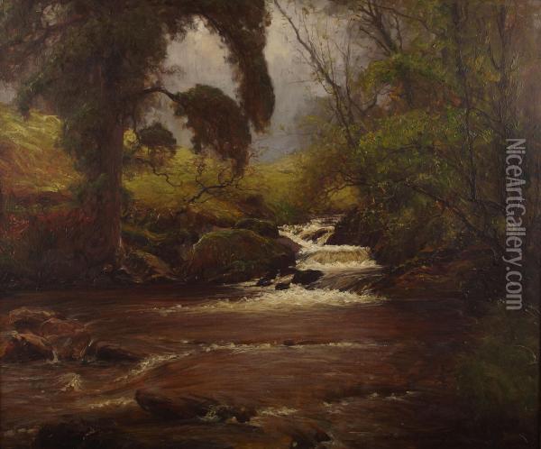 A Wooded Highland Stream Oil Painting - Alexander Brownlie Docharty