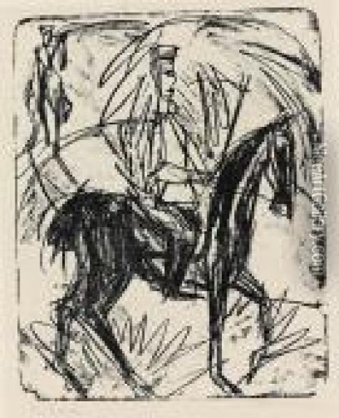 Reitender Artillerist. Oil Painting - Ernst Ludwig Kirchner