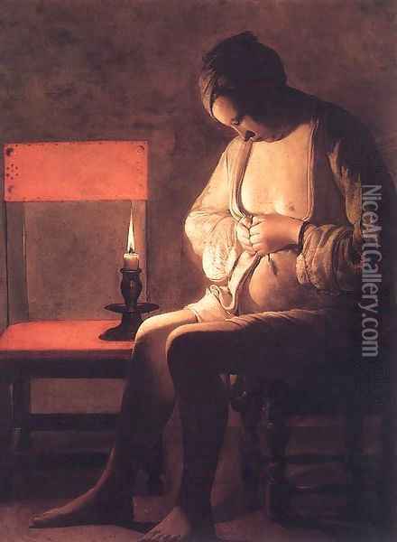 Woman Catching Fleas 2 Oil Painting - Georges de La Tour
