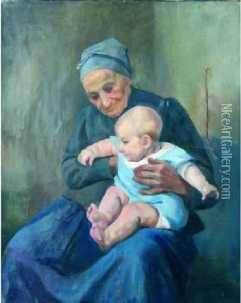 Enfant Et Sa Nourrice. Oil Painting - France Leplat
