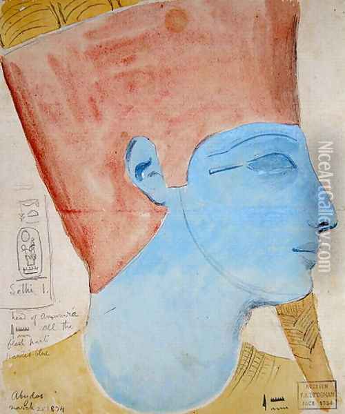 Study of a Relief of the Head of the God Amun in the Temple of Seti I, Abydos, 1874 Oil Painting - F. A. Bridgeman