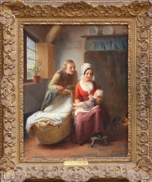 The First Born Oil Painting - Frans Ant., Francois De Bruycker