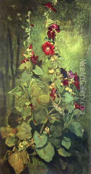 Red Hollyhocks Oil Painting - John La Farge