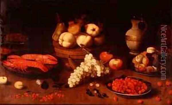 Still life with fruit crayfish and a squirrel Oil Painting - Jacob Fopsen van Es