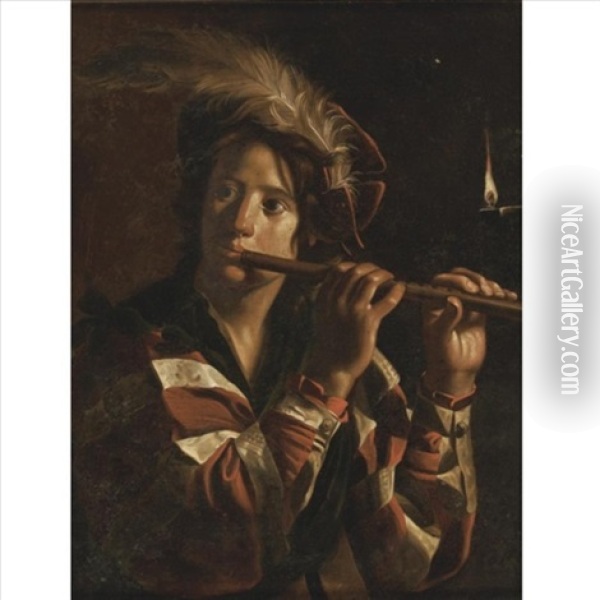 Flute Player Oil Painting - Nicolas Tournier