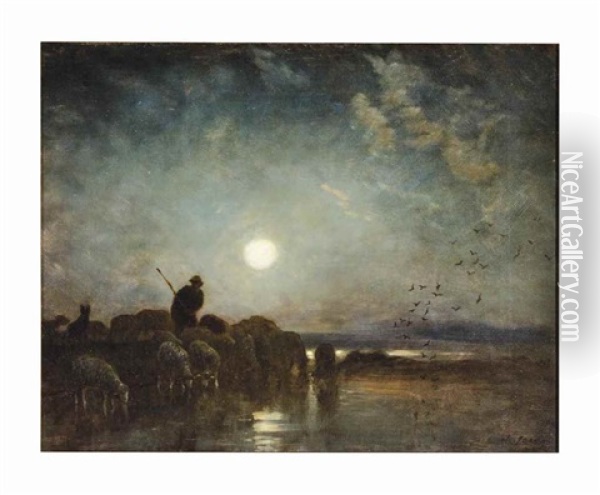 Moonlight (clair De Lune) Oil Painting - Charles Emile Jacque