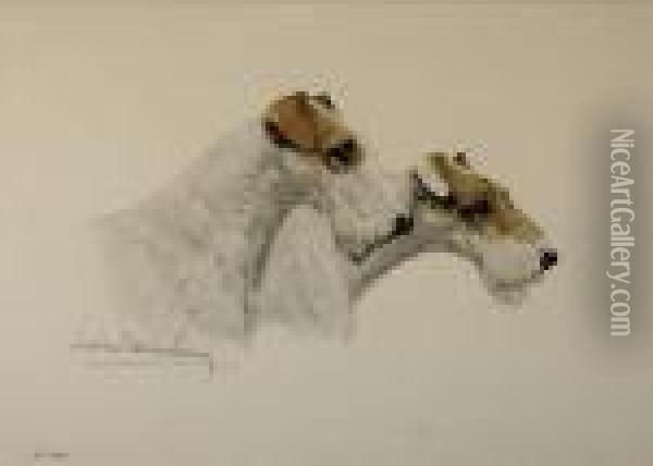 Two Terriers In Profile Oil Painting - Leon Danchin