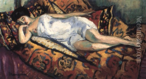 Demi-nu Etendu Sur Un Sofa, 1906 Oil Painting - Henri Charles Manguin