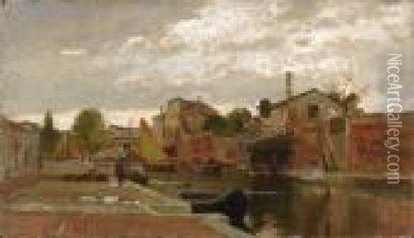 Canale Oil Painting - Pietro Fragiacomo