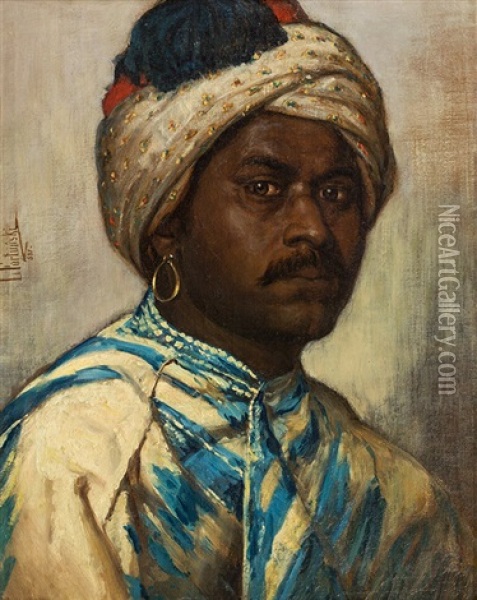 An Oriental Man Oil Painting - Leon Fortunski