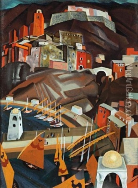 Village Mediterranneen Oil Painting - Etienne Cournault