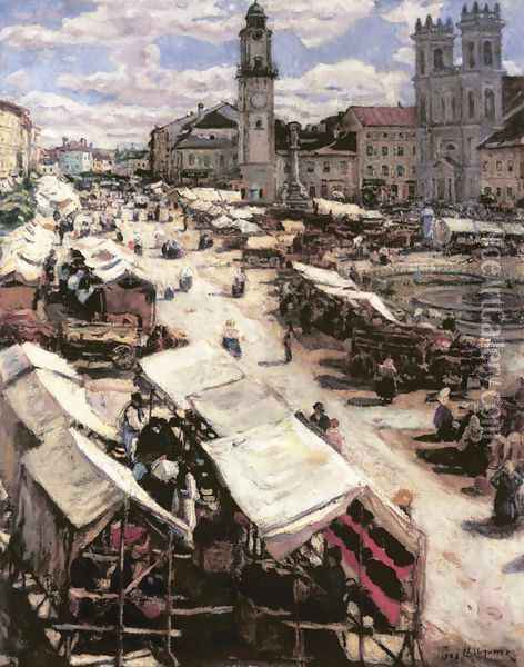 Market at Besztercebanya 1906 Oil Painting - Izsak Perlmutter