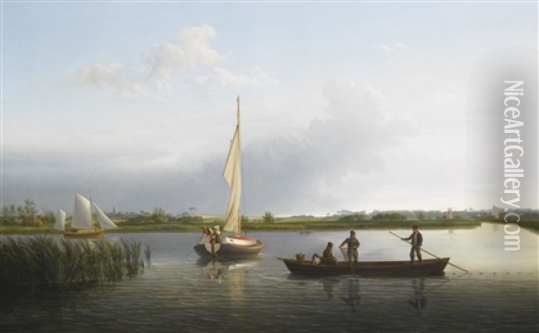 Heigham Sound With Martham Church To The Left Oil Painting - William Joy